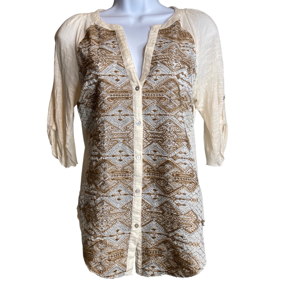 Tiny by Anthropologie Women's  Embroidered Tunic Top Size XS Bohemian Casual‎